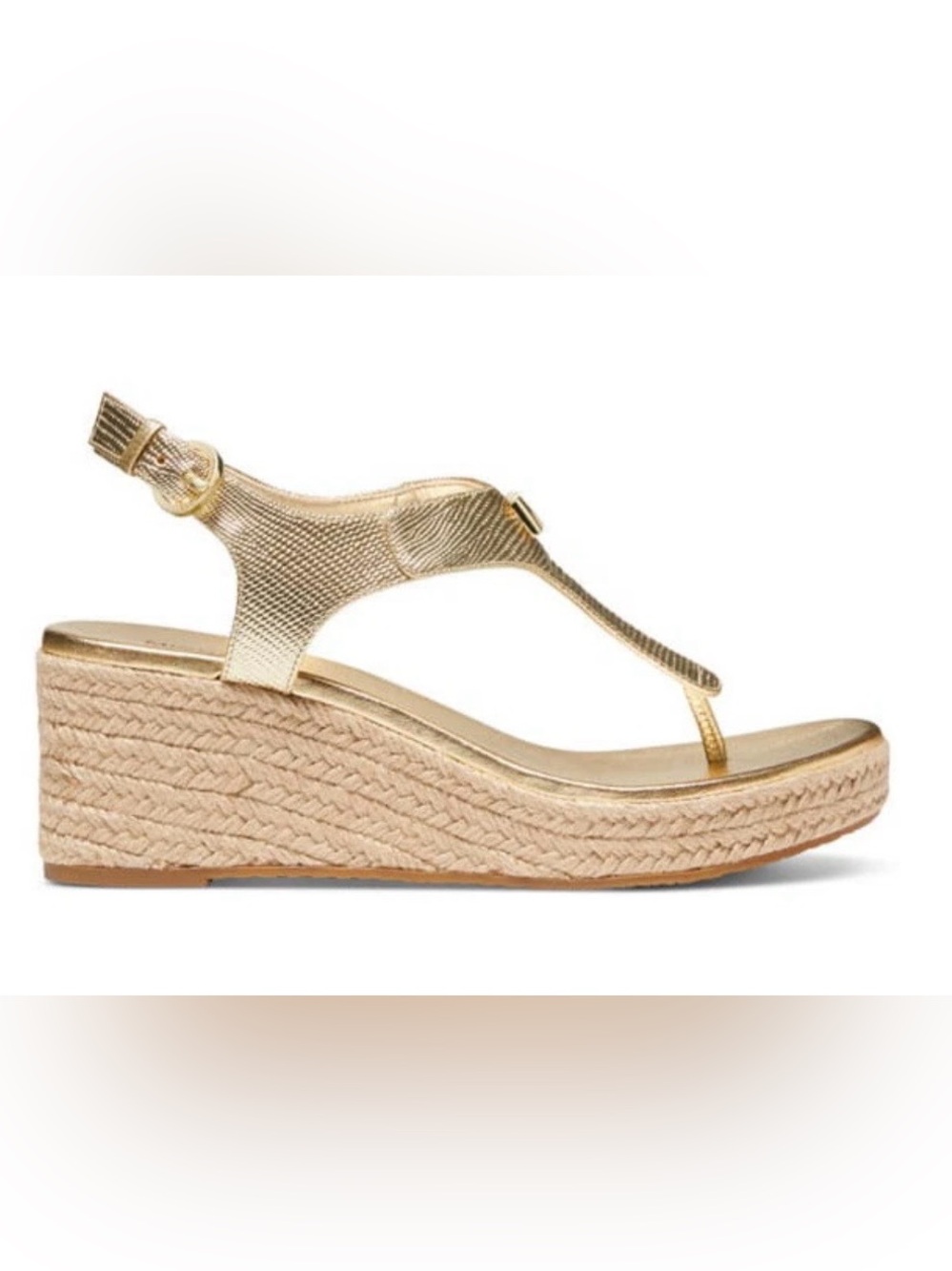 Michael Kors Laney Pale Gold Leather Thong Platform Espadrilles